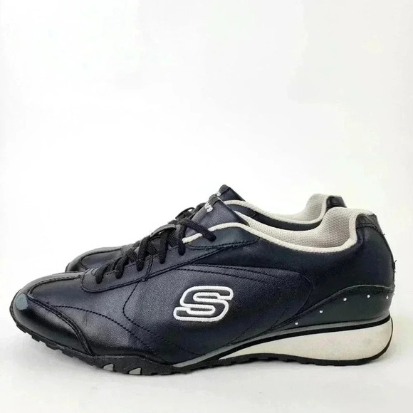 Vintage 2010 Skechers Black White Athletic Leather Running Tennis Shoes - 10 - Picture 1 of 10